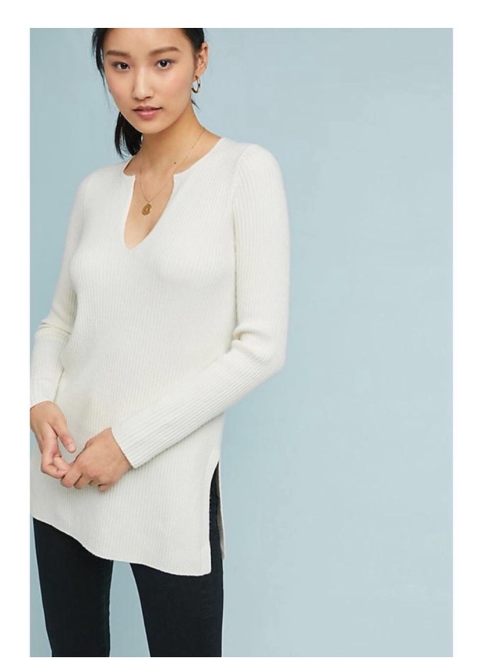 ANTHROPOLOGIE | ETT:TWA White Amrita Tunic Knit Small Ribbed